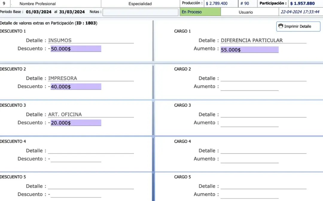 Funcionalidad de Configuración Personalizada para Descuentos y Cargos en Participaciones de Profesionales