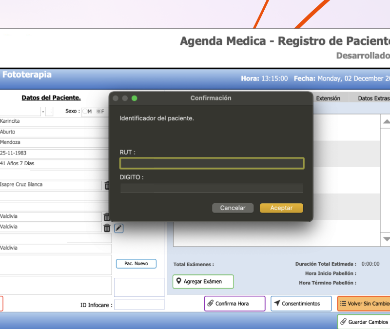 Actualización de carga de datos en agenda médica.